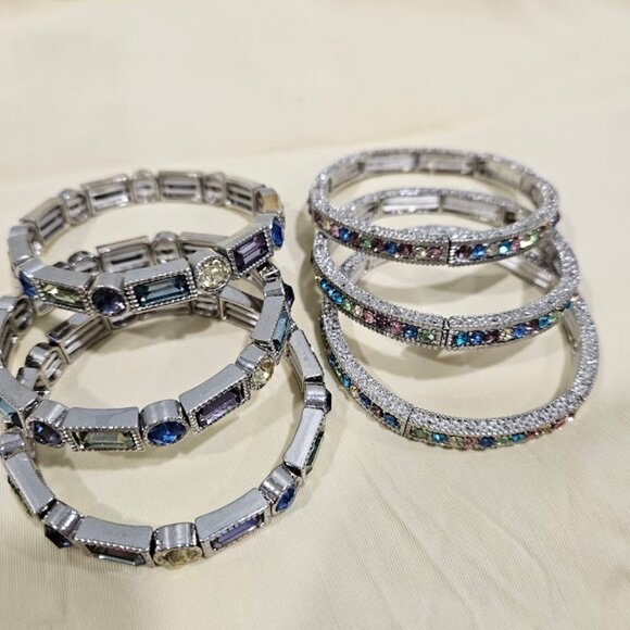 Off Park Collection Multicolor Crystal Silver tone Stretch Bracelet set of 6 - Picture 6 of 8